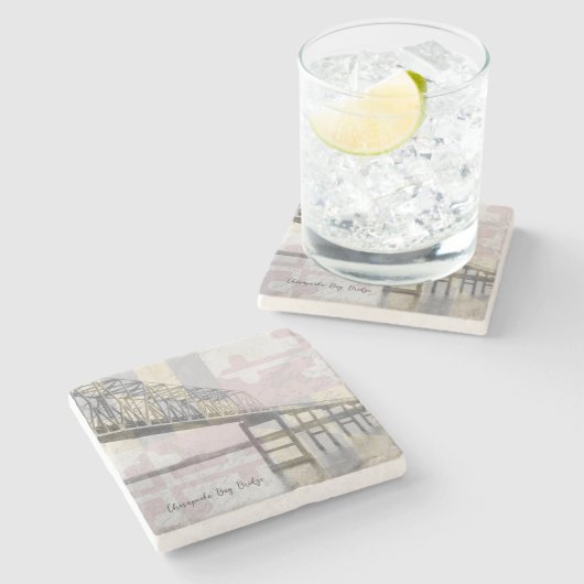 メリーランド州旗チェサピーク湾ブリッジストーンコースター ストーンコースター (横)