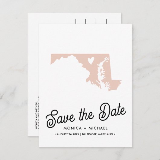 メリーランド州行き先ウェディング任意の色！ 案内ポストカード (正面/裏面)