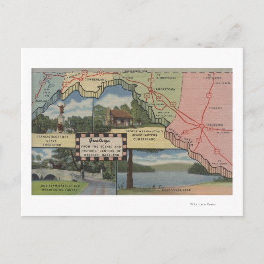 メリーランド州西部からの挨拶（詳細地図） ポストカード (正面)
