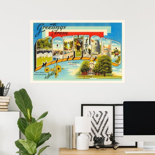 メリーランド州MD旧ヴィンテージ旅行はがき – ポスター (ホームオフィス)