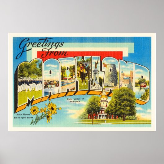 メリーランド州MD旧ヴィンテージ旅行はがき –  ポスター (正面)