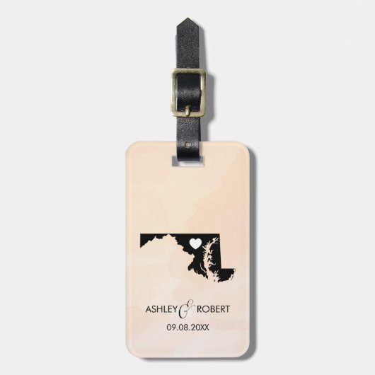 メリーランド結婚の地図の荷物タグ、カップルの名前 ラゲッジタグ (正面縦)