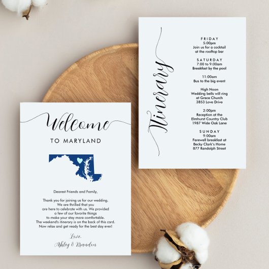 メリーランド結婚州のウェルカムノートの旅程