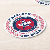 メリーランド赤白青タイポグラフィ ラウンドペーパーコースター (アングル)