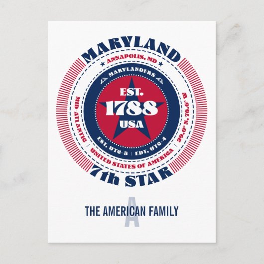 メリーランド，アナポリス， MD，愛国心，モノグラム ポストカード (正面)