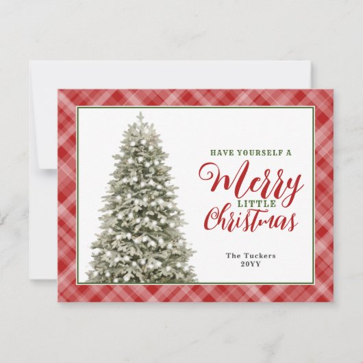 メリーリトルクリスマスウォーターカラーツリープレイド シーズンカード (正面)