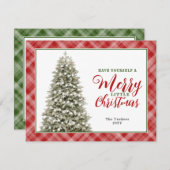 メリーリトルクリスマスウォーターカラーツリープレイド シーズンカード (正面/裏面)
