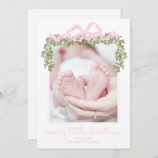 メリーリトルクリスマスカー生まれたばかりのドベビーピンク 招待状 (正面/裏面)