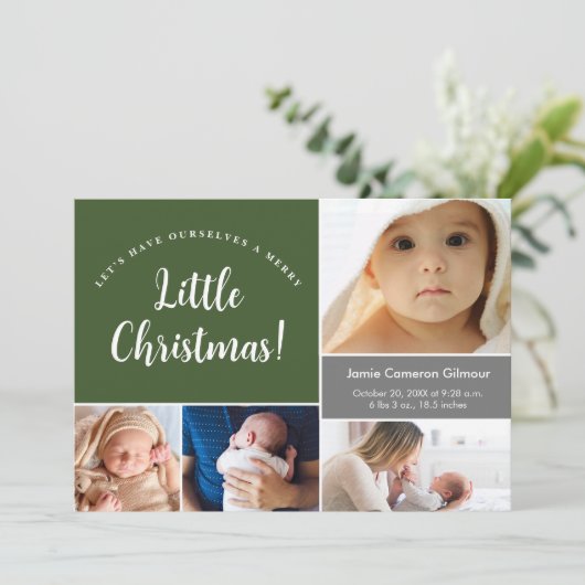 メリーリトルクリスマスグリーンベビー誕生写真 サンキューカード (スタンド正面)