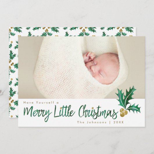 メリーリトルクリスマスグリーン金ゴールドホリーウォーター色 シーズンカード (正面/裏面)