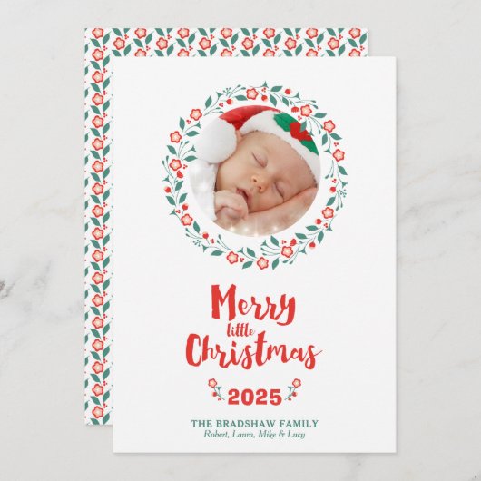 メリーリトルクリスマスフローラ枠クリスマスカード 招待状 (正面/裏面)