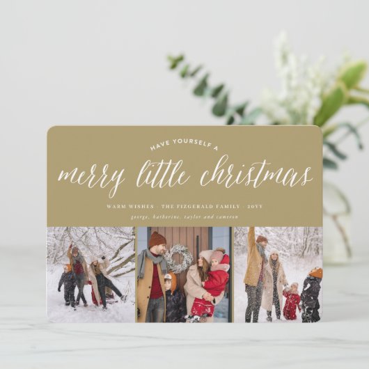 メリーリトルクリスマスモダンタイポグラフィ写真 シーズンカード (スタンド正面)