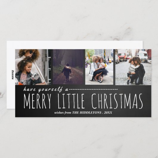 メリーリトルクリスマス4枚の写真の黒板 シーズンカード (正面/裏面)