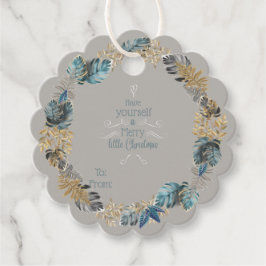 メリーリトルクリスモダンスブルーの葉リース フェイバータグ