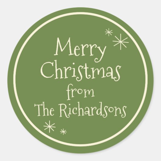 メリーレトロヴィンテージミニマルかわいいクリスマスグリーン ラウンドシール (正面)
