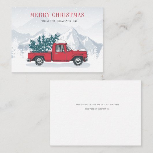 メリー企業のクリスマスレッドトラックホリデーカード 名刺 (正面/裏面)