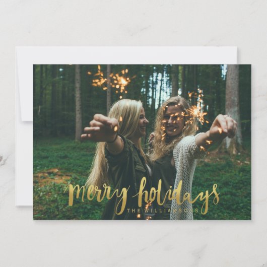 メリー休日のエレガント金ゴールドスクリプトの写真 シーズンカード (正面)