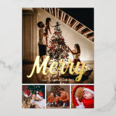 メリー休日の写真コラージュ金ゴールド文字 箔シーズンカード (正面)