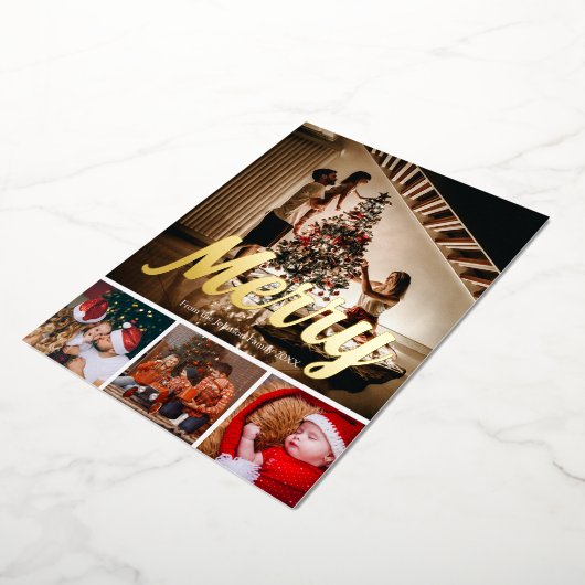 メリー休日の写真コラージュ金ゴールド文字 箔シーズンカード (回転した状態)
