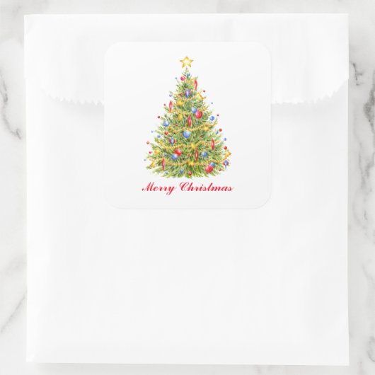 メリー伝統的クリスマスの木のステッメリーカー スクエアシール (バッグ)