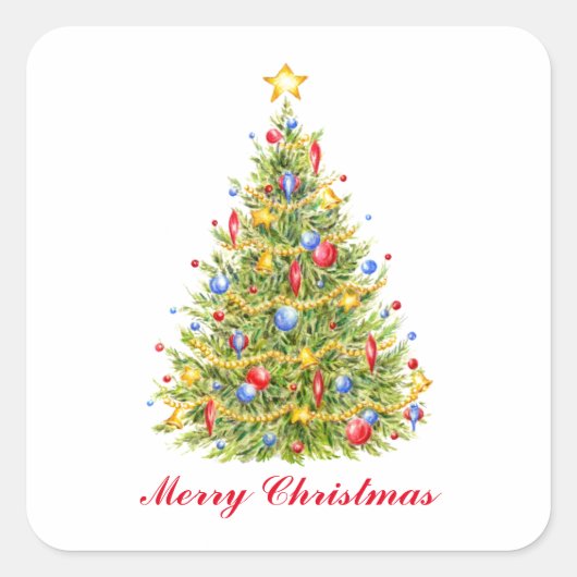 メリー伝統的クリスマスの木のステッメリーカー スクエアシール (正面)