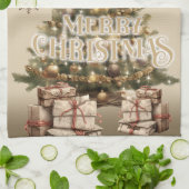 メリー伝統的クリスマスアンティーク金ゴールドカスタム キッチンタオル (折り畳み)