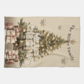 メリー伝統的クリスマスアンティーク金ゴールドカスタム キッチンタオル (横)
