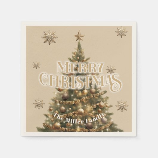 メリー伝統的クリスマスアンティーク金ゴールドカスタム スタンダードカクテルナプキン (正面)