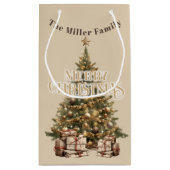 メリー伝統的クリスマスアンティーク金ゴールドカスタム スモールペーパーバッグ (裏面)