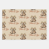 メリー伝統的クリスマスアンティーク金ゴールド ラッピングペーパーシート (正面2)