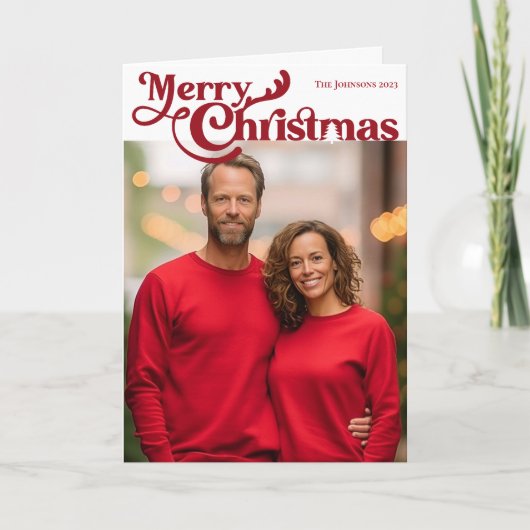 メリー伝統的クリスマス写真の赤い格子模様 シーズンカード (正面)