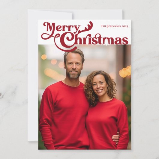 メリー伝統的クリスマス写真レッドプレイドタータンチェック シーズンカード (正面)