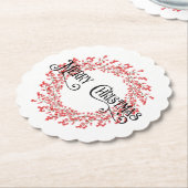 メリー伝統的クリスマス・グリーティング・ベリーリース ペーパーコースター (アングル)