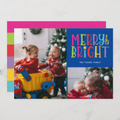 メリー光るカラフルストライプ2 – フォトクリスマス シーズンカード (正面/裏面)