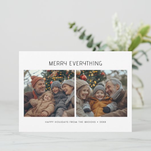 メリー全モダン家族のクリスマス写真 シーズンカード (スタンド正面)