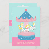 メリー円形、回転木馬の誕生日のパーティの招待状は行きます 招待状 (正面/裏面)