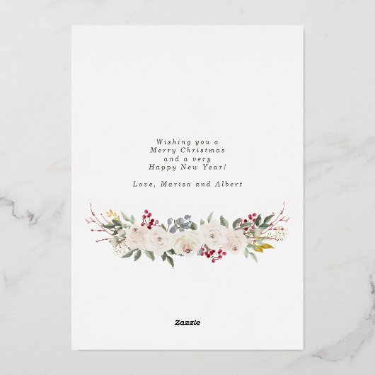 メリー冬のバラと結婚した果実の写真 箔シーズンカード (裏面)