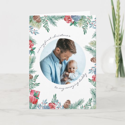 メリー初めてのクリスマスパインコーンベビー写真 シーズンカード (正面)