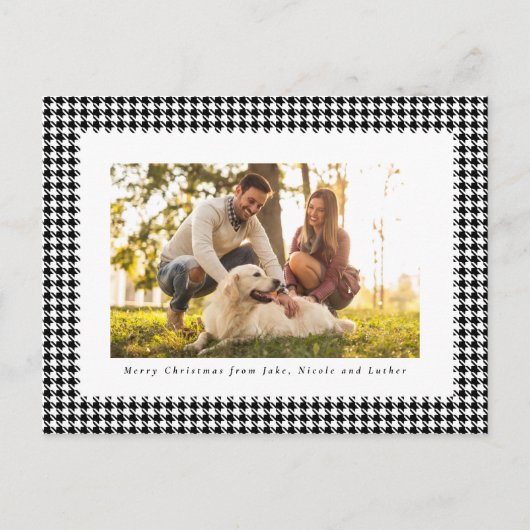 メリー千鳥格子のクリスマスの黒白の枠 シーズンポストカード (正面)