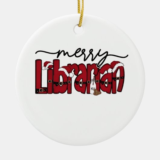 メリー司書クリスマス本好き図書館 セラミックオーナメント (正面)