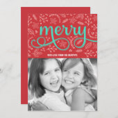 メリー図解入りの、写真付きのリーホリデーフォトカード シーズンカード (正面/裏面)