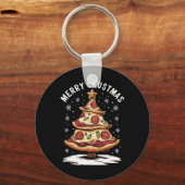 メリー地殻ピザクリスマスツリークリスマスおもしろいPiz キーホルダー (正面)