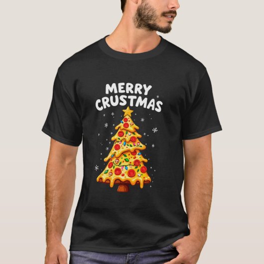 メリー地殻ピザクリスマスツリークリスマスピザロフ Tシャツ (正面)
