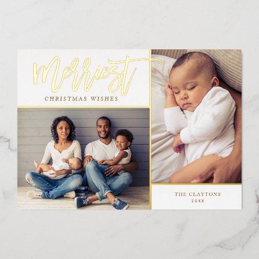 メリー実在金の箔2写真クリスマス 箔シーズンカード (正面)