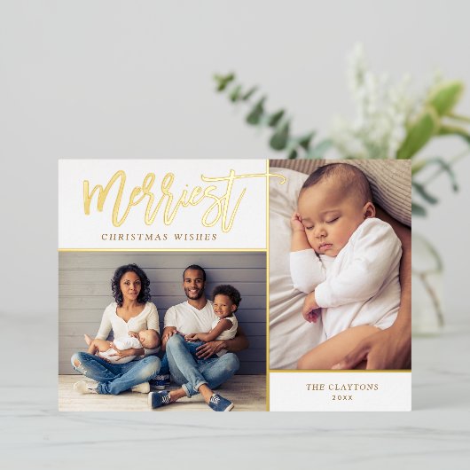メリー実在金の箔2写真クリスマス 箔シーズンカード (立ち正面)