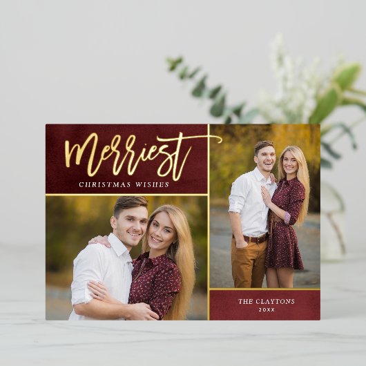 メリー実在金の箔2写真クリスマス 箔シーズンカード (立ち正面)