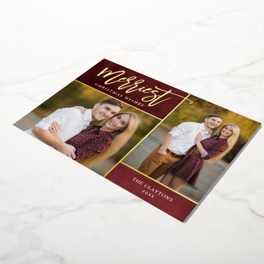 メリー実在金の箔2写真クリスマス 箔シーズンカード (回転した状態)