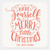 メリー小さなクリスマスの休日のステッカーまたはラベル スクエアシール (正面)