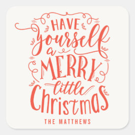 メリー小さなクリスマスの休日のステッカーまたはラベル スクエアシール