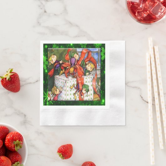メリー小人包装プレゼントカクテルペーパーナプキン 縁ありカクテルナプキン (インサイチュ)